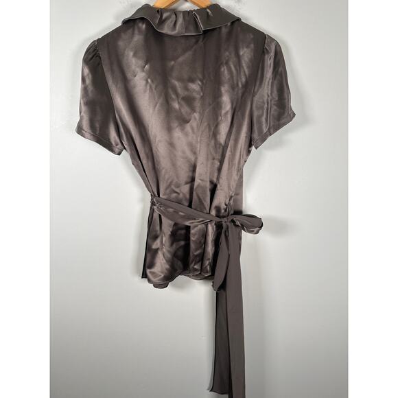 Lafayette 148 Silk Wrap Shirt Bronze Short Sleeve Top Size 8 Side Tie Blouse - Picture 5 of 10
